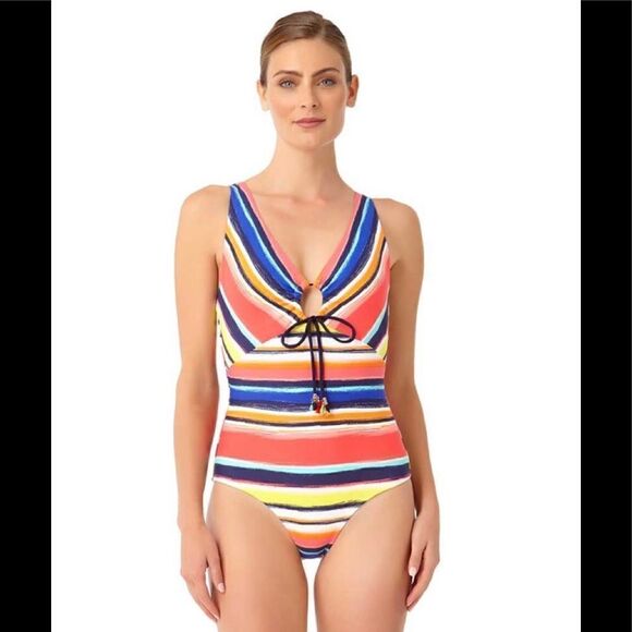 Anne Cole slimming multicolored stripe swimsuit. New - Picture 2 of 12